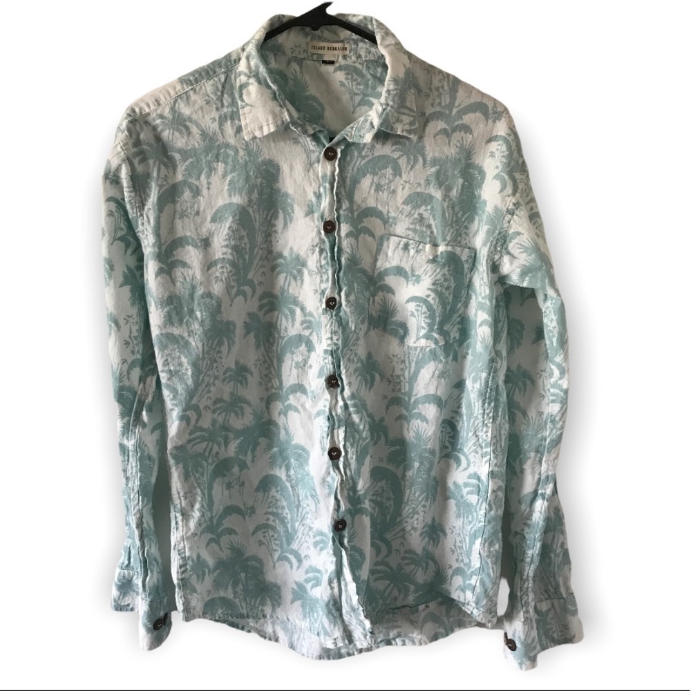 3/$15 Island bungalow 100% cotton tropical palm tree print button down shirt(T7)